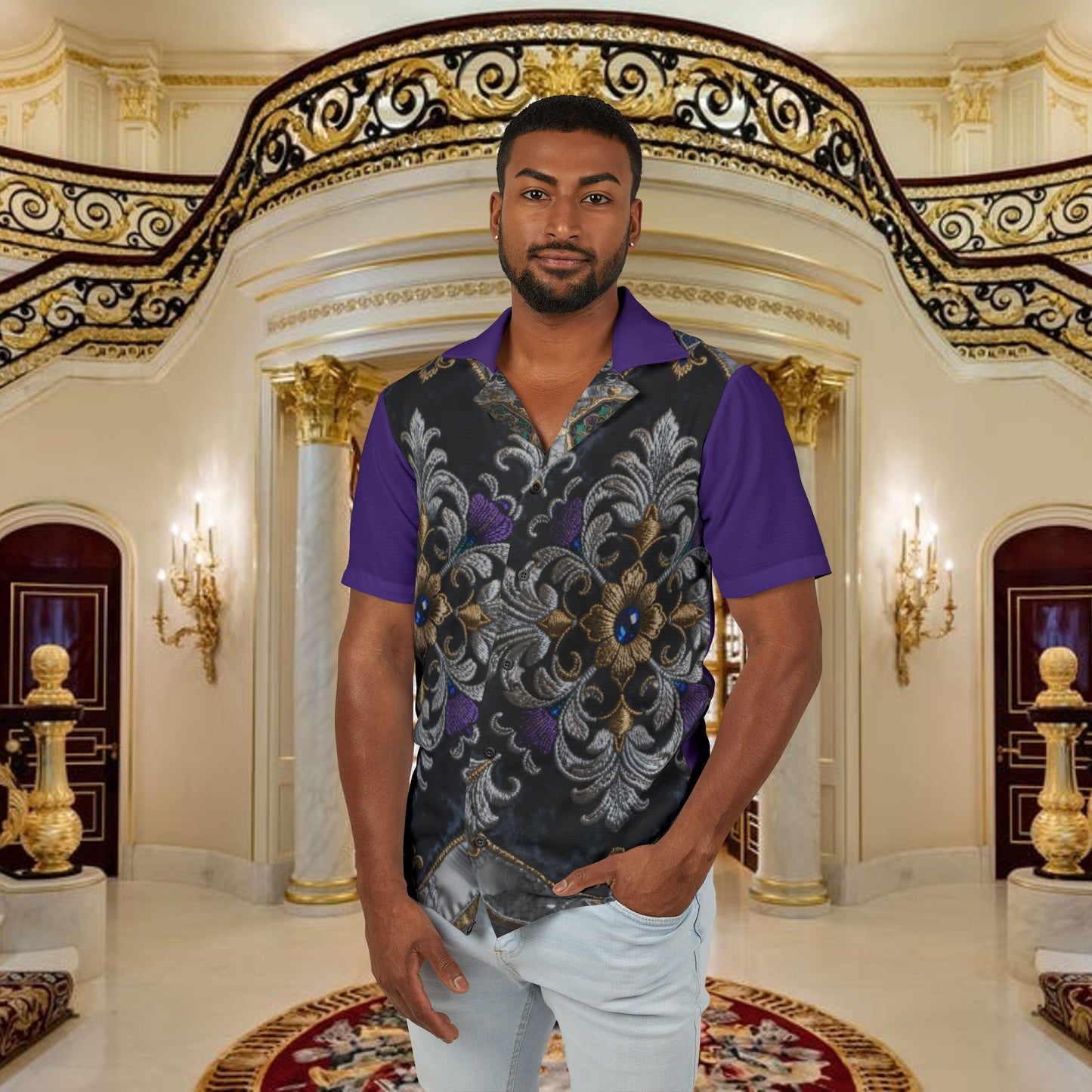 "black gold"hawaiian camp shirt —purple