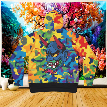 Colorful Camo"Aoi Hoshi" Oni Hoodie