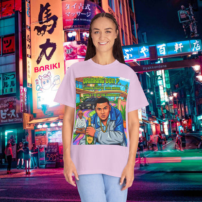 Graphic T-Shirt — "Drinking Don P" Retro Rap Album Art Tee (QR Back)