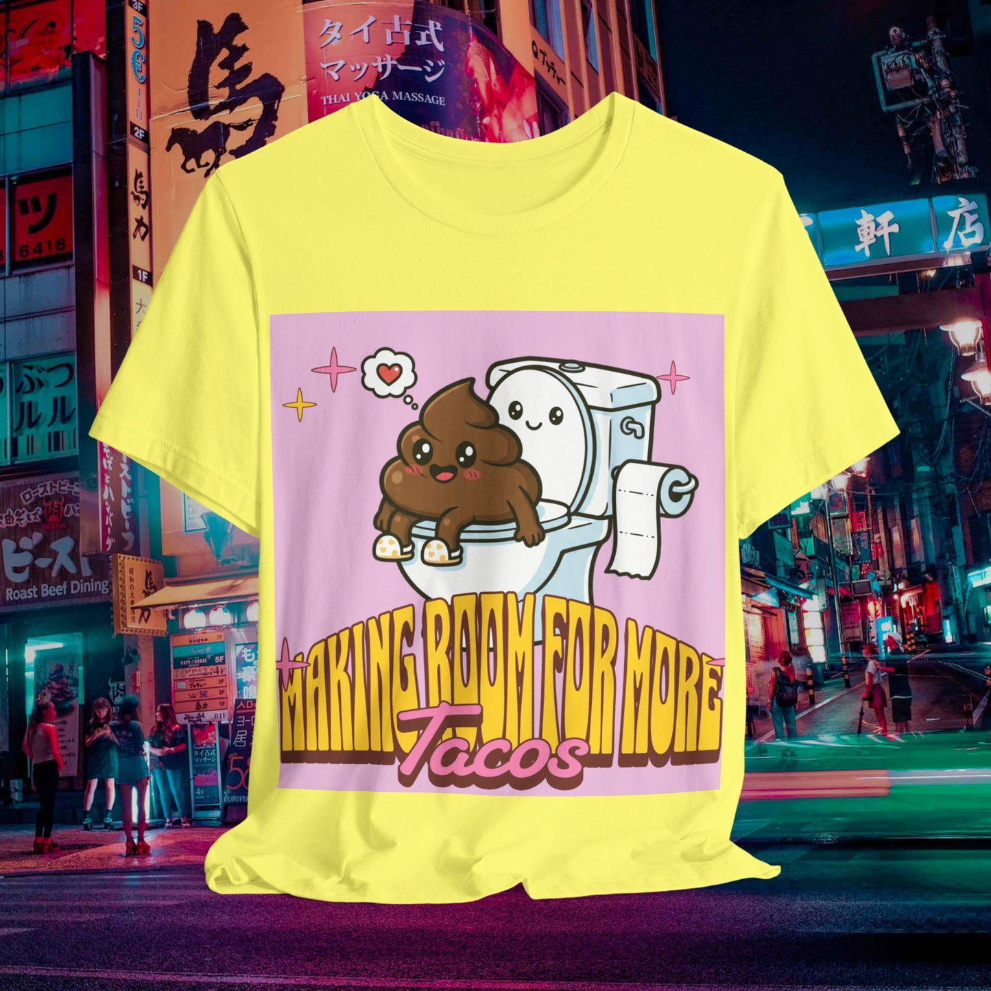 making room for more tacos t‑shirt — cute toilet & taco cartoon tee