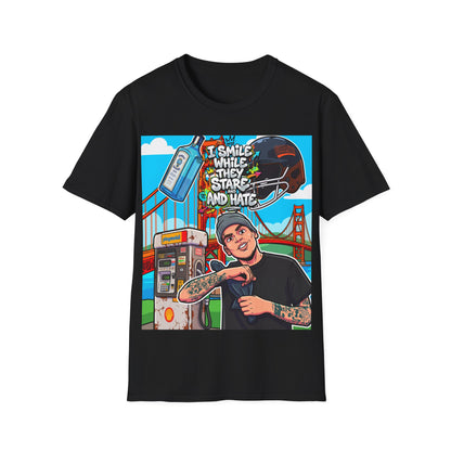 Graphic Tee — 'I Smile While They Stare and Hate' Tattooed Rider