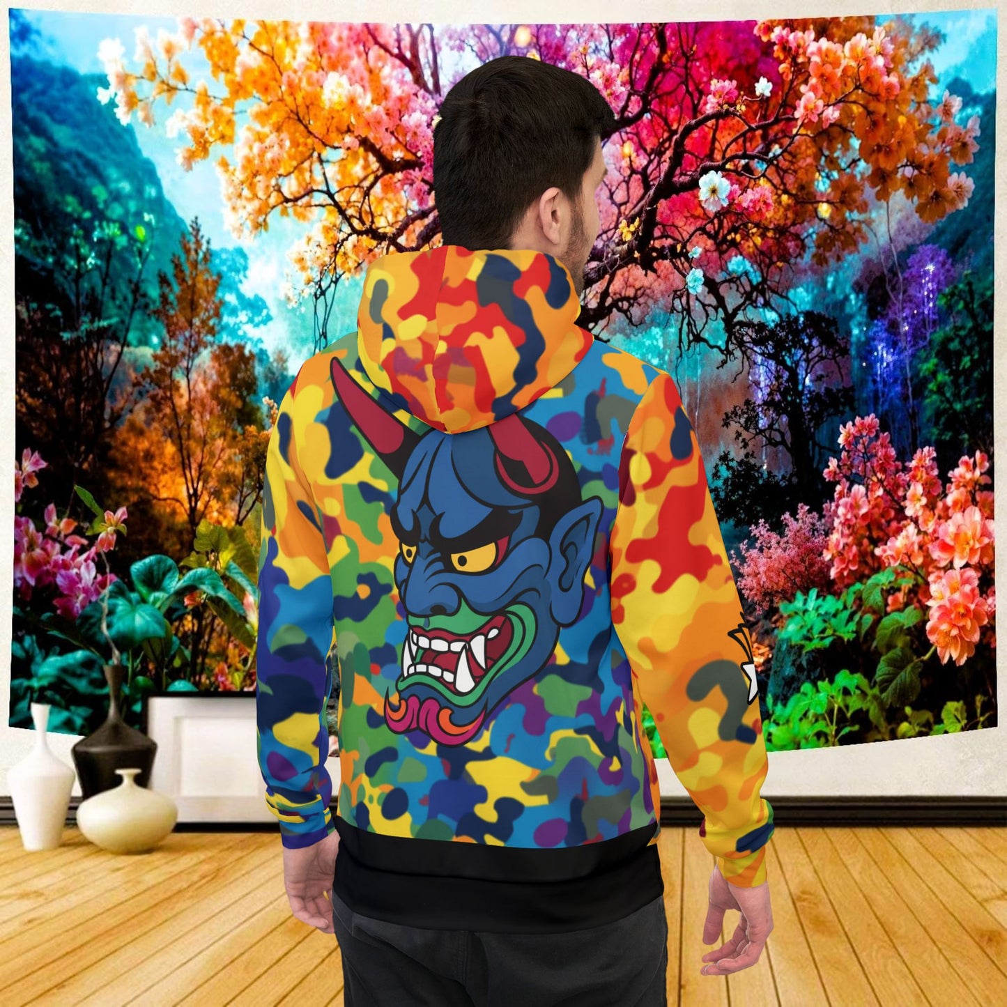 colorful camo"aoi hoshi" oni hoodie