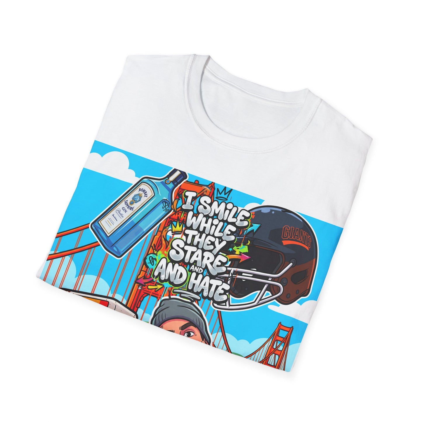 graphic tee — 'i smile while they stare and hate' tattooed rider