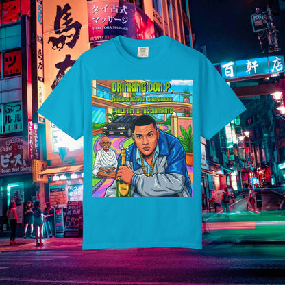 Graphic T-Shirt — "Drinking Don P" Retro Rap Album Art Tee (QR Back)