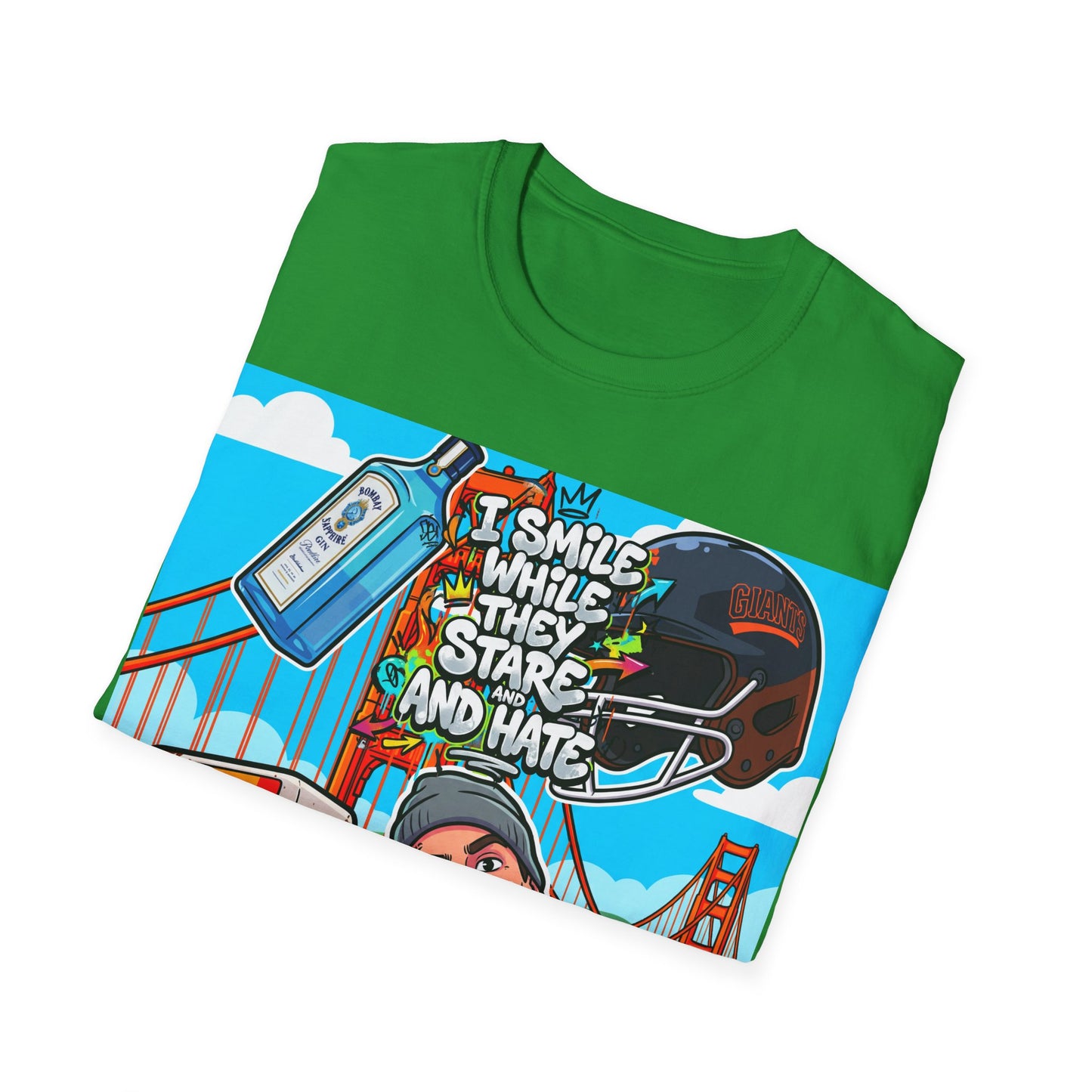 graphic tee — 'i smile while they stare and hate' tattooed rider