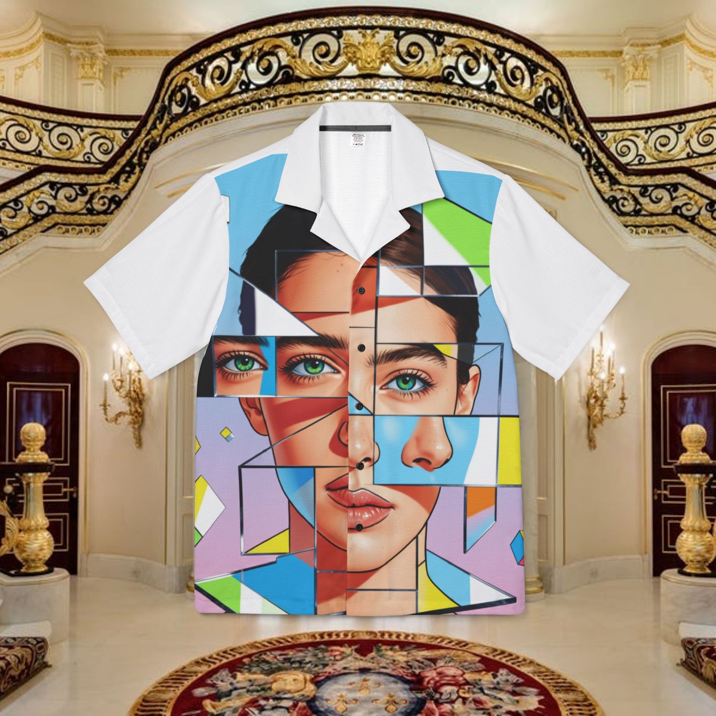 abstract face art hawaiian camp shirt
