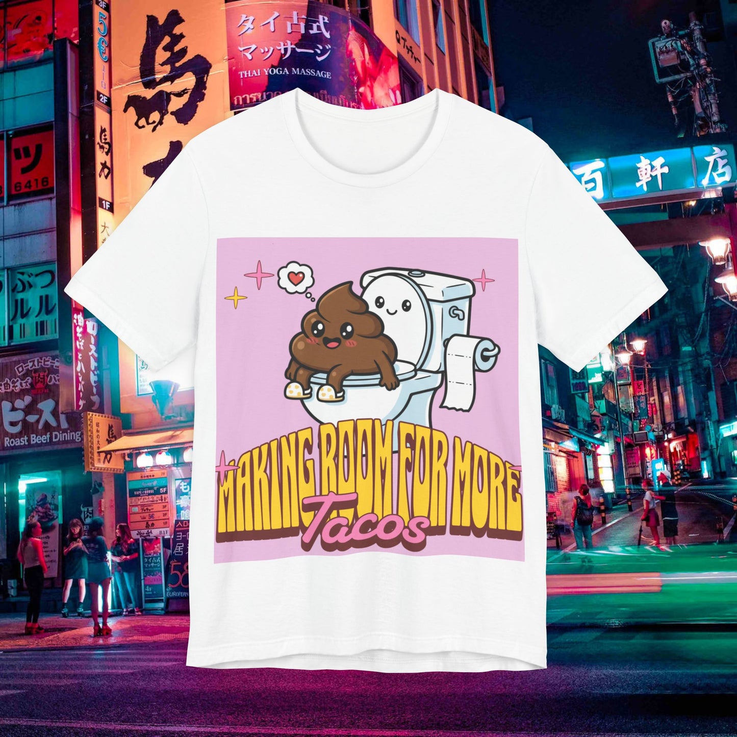making room for more tacos t‑shirt — cute toilet & taco cartoon tee