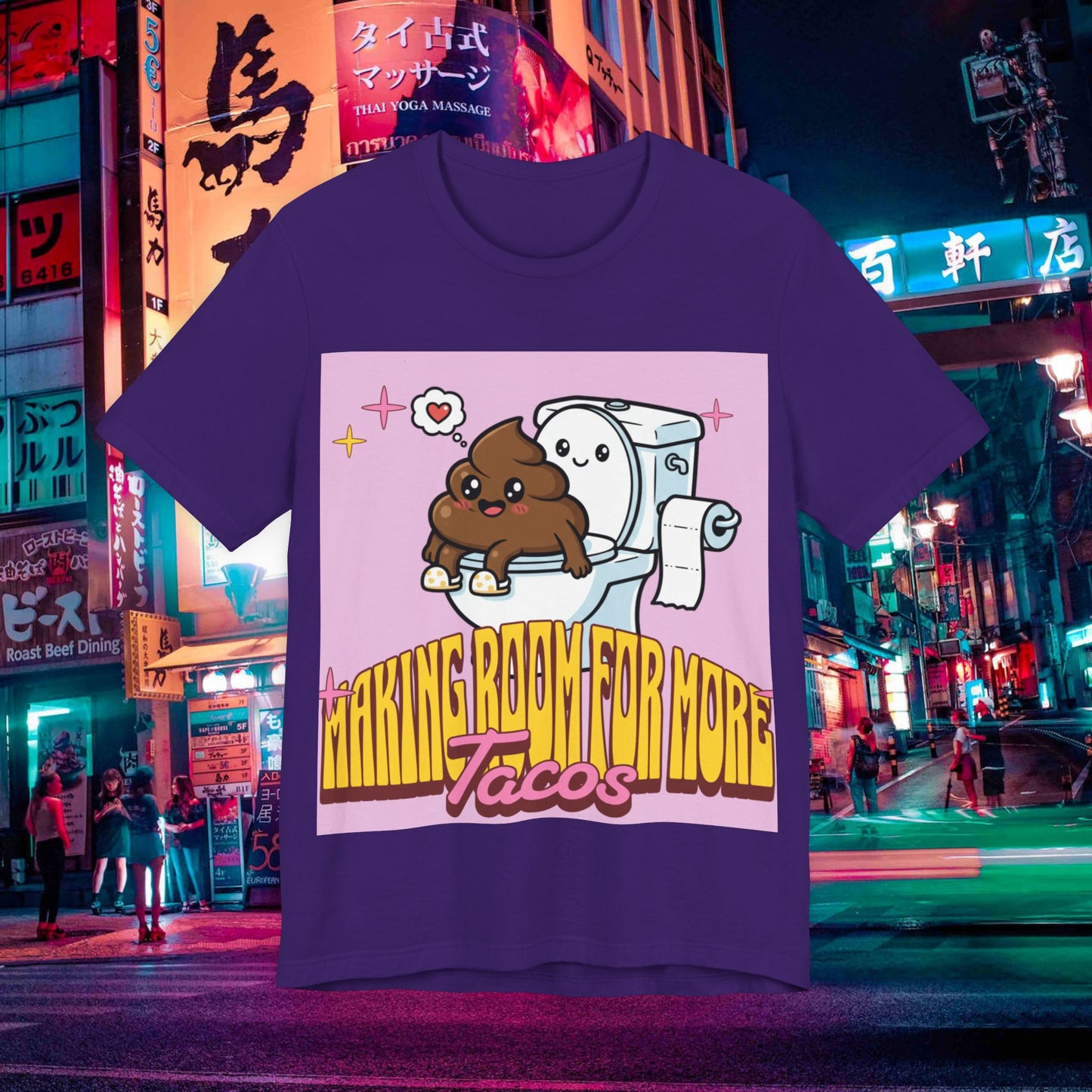 making room for more tacos t‑shirt — cute toilet & taco cartoon tee