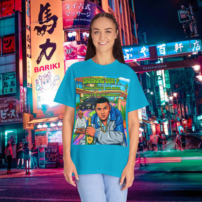 Graphic T-Shirt — "Drinking Don P" Retro Rap Album Art Tee (QR Back)