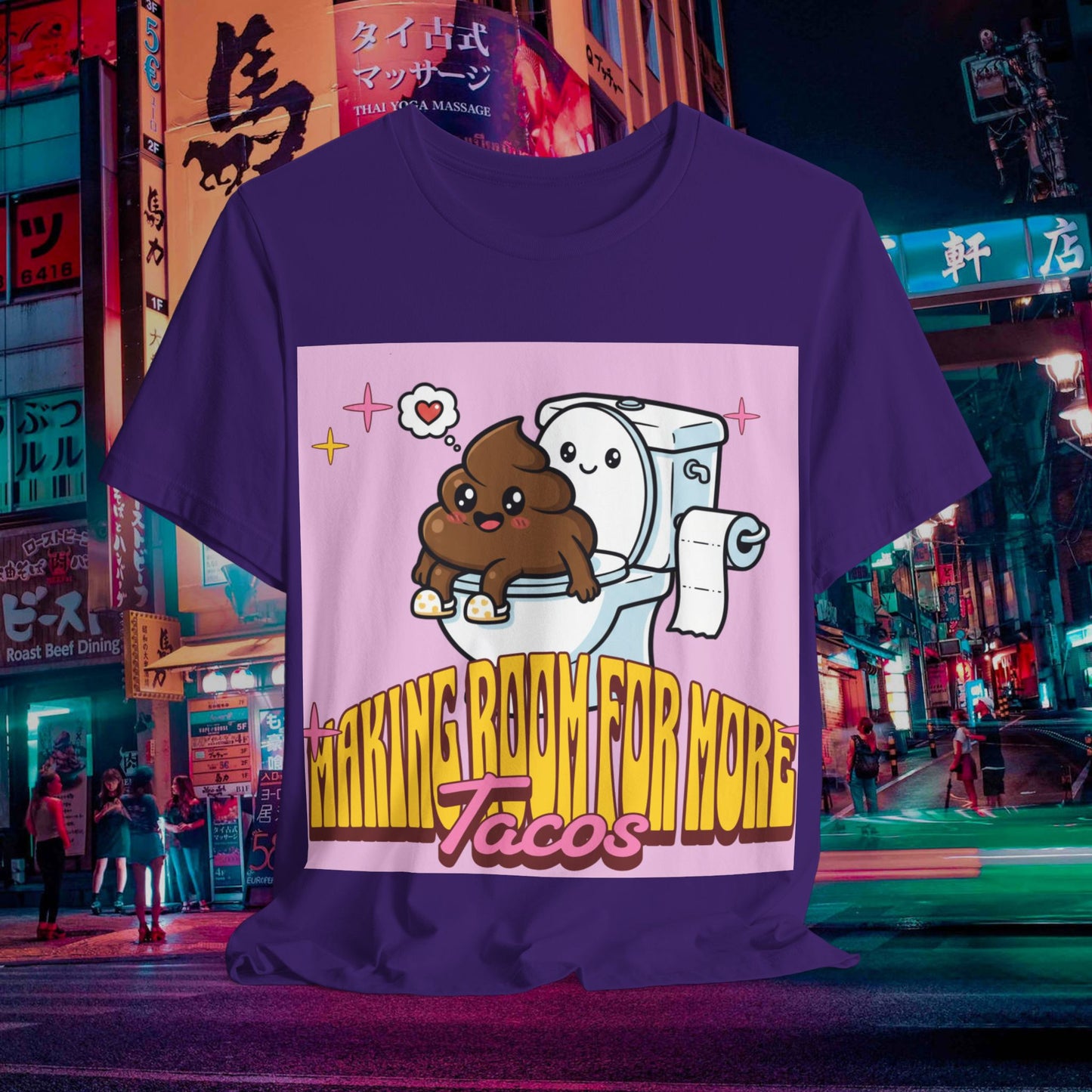 making room for more tacos t‑shirt — cute toilet & taco cartoon tee
