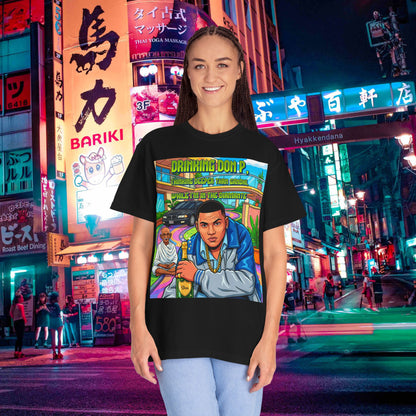 Graphic T-Shirt — "Drinking Don P" Retro Rap Album Art Tee (QR Back)
