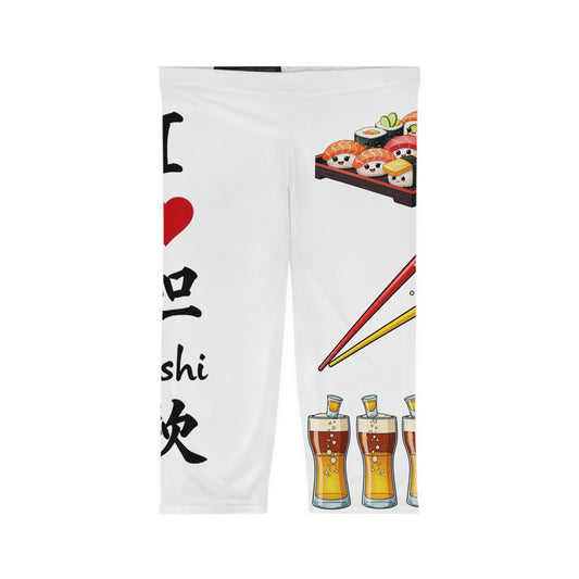 I Heart Sushi Women's Capri Leggings | Chill Society Sushi Leggings | Unisex Graphic Capri Leggings | Fun Sushi Activewear | Casual Sushi Print Leggings