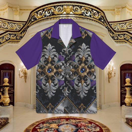"Black Gold"Hawaiian Camp Shirt —Purple