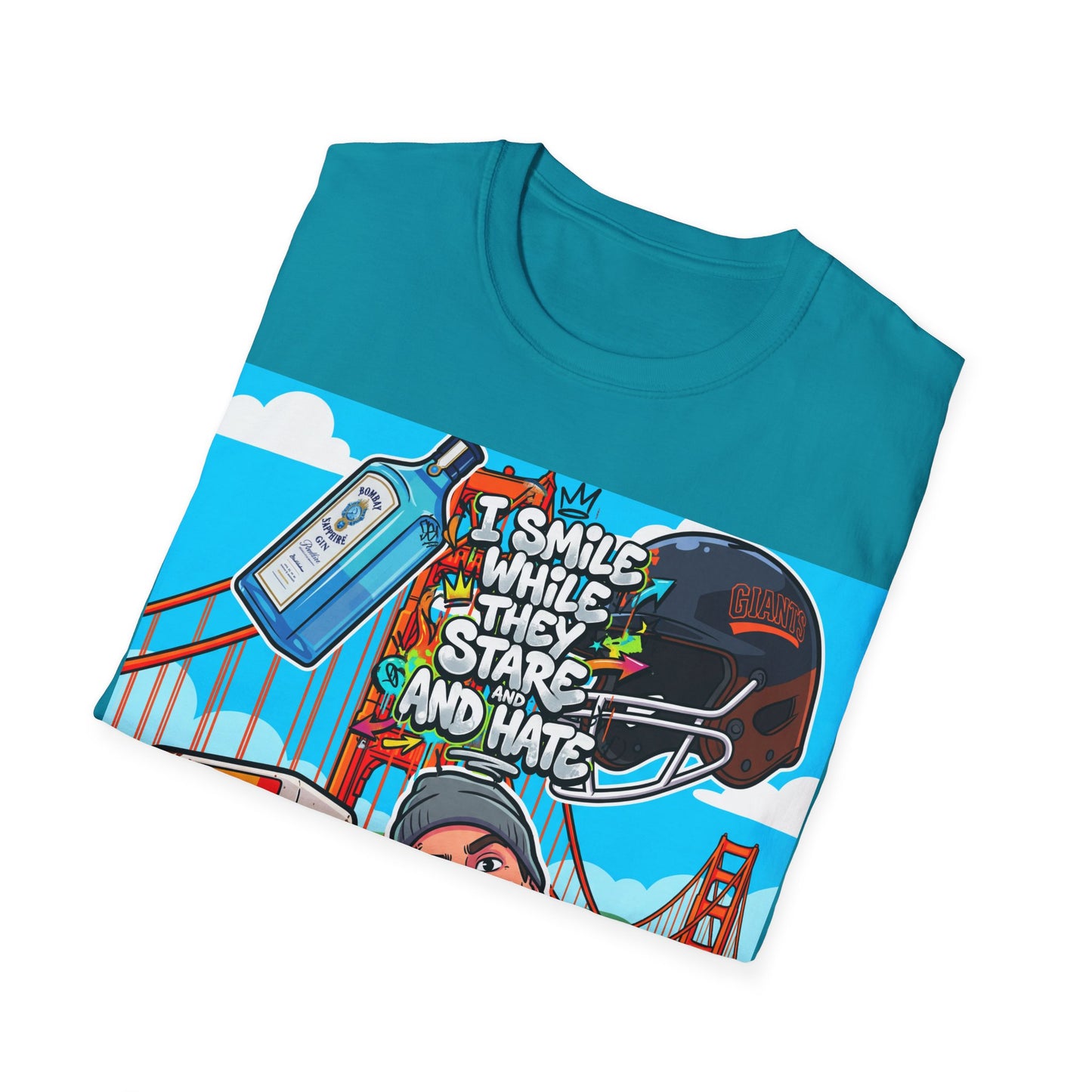 graphic tee — 'i smile while they stare and hate' tattooed rider