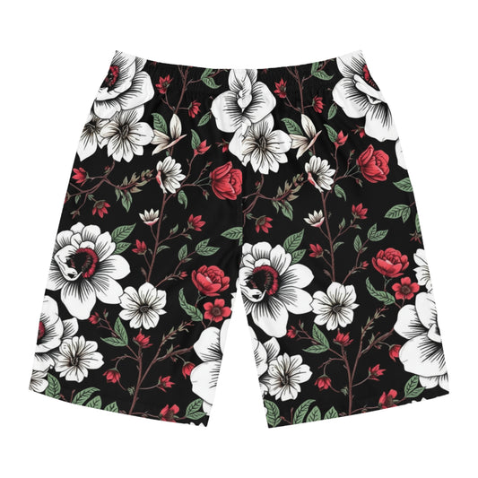 Floral Black & Red Men's Board Shorts