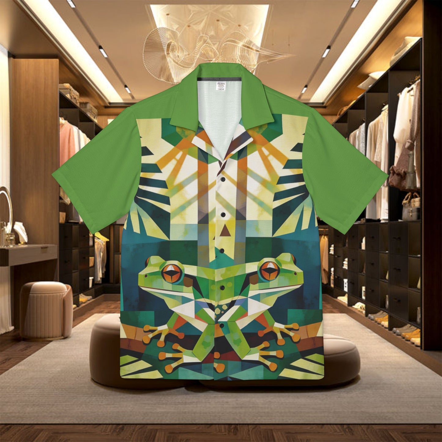 "frog mosaic" hawaiian camp shirt