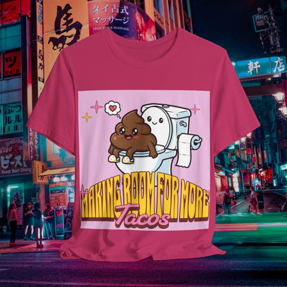 Making Room For More Tacos T‑Shirt — Cute Toilet & Taco Cartoon Tee