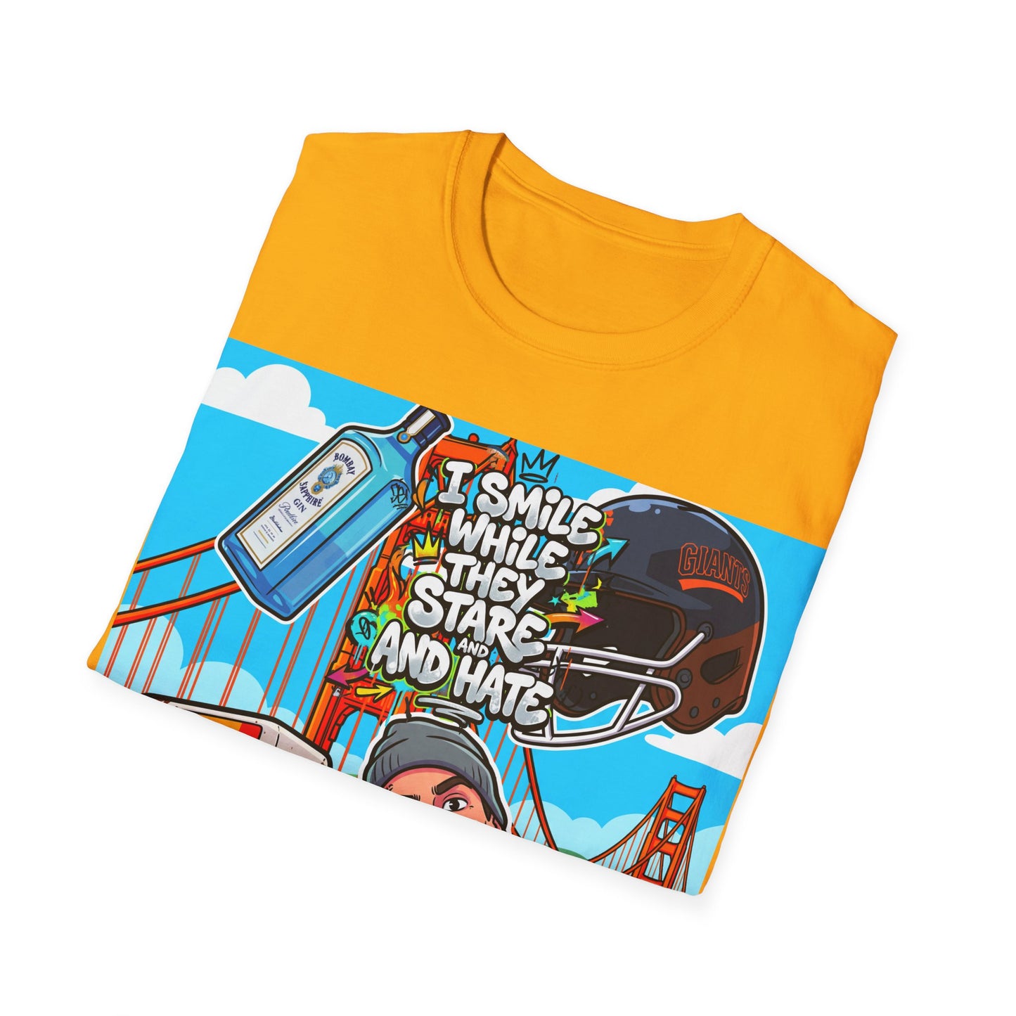 graphic tee — 'i smile while they stare and hate' tattooed rider