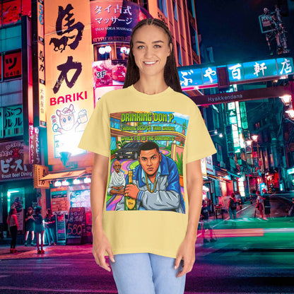 Graphic T-Shirt — "Drinking Don P" Retro Rap Album Art Tee (QR Back)