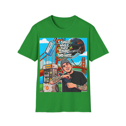 Graphic Tee — 'I Smile While They Stare and Hate' Tattooed Rider