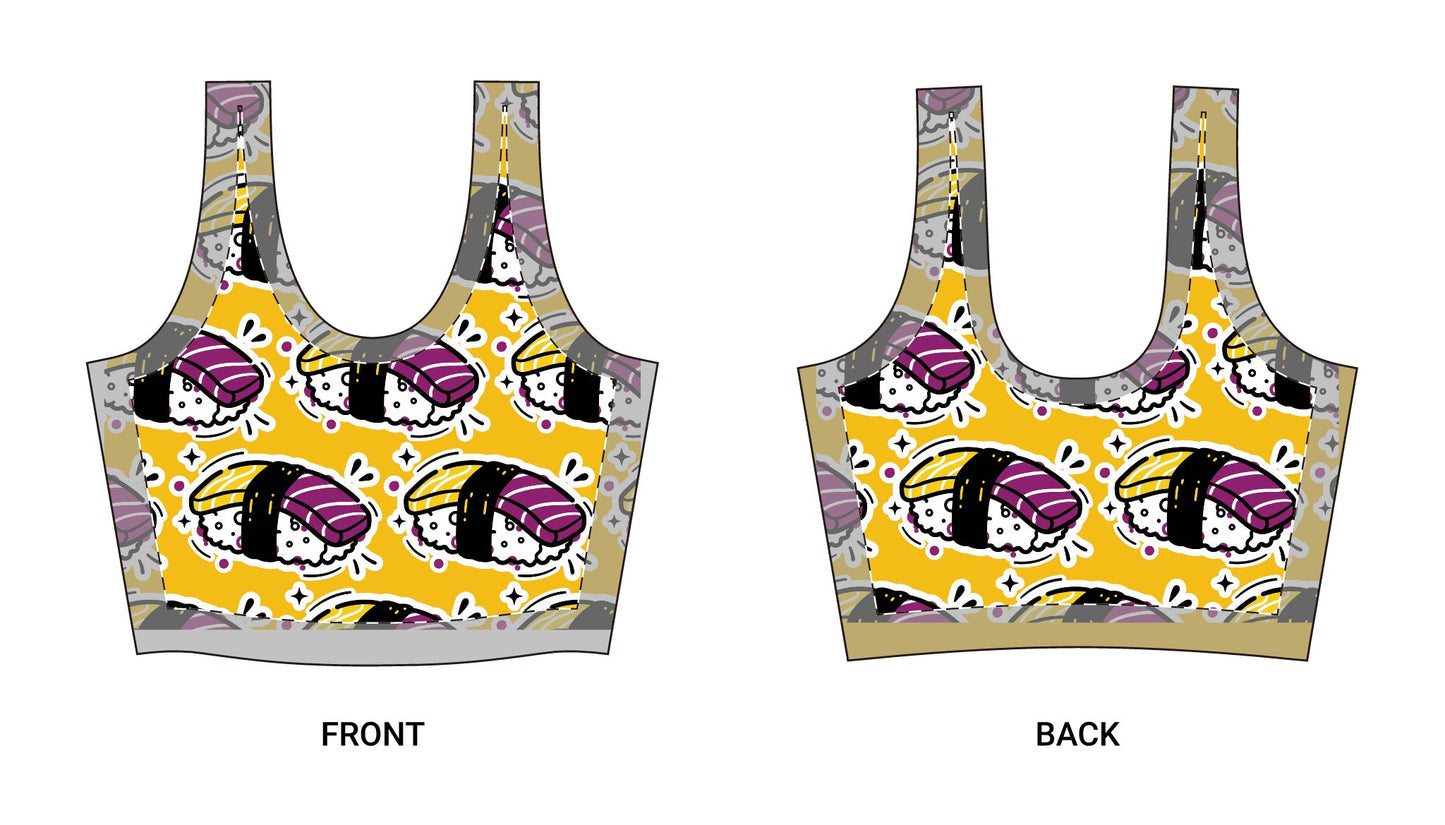 sushi lovers sports bra - fun & functional activewear for fitness enthusiasts