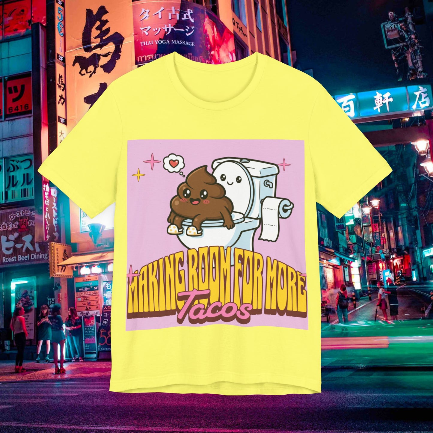 making room for more tacos t‑shirt — cute toilet & taco cartoon tee