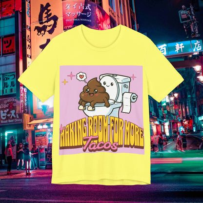 Making Room For More Tacos T‑Shirt — Cute Toilet & Taco Cartoon Tee