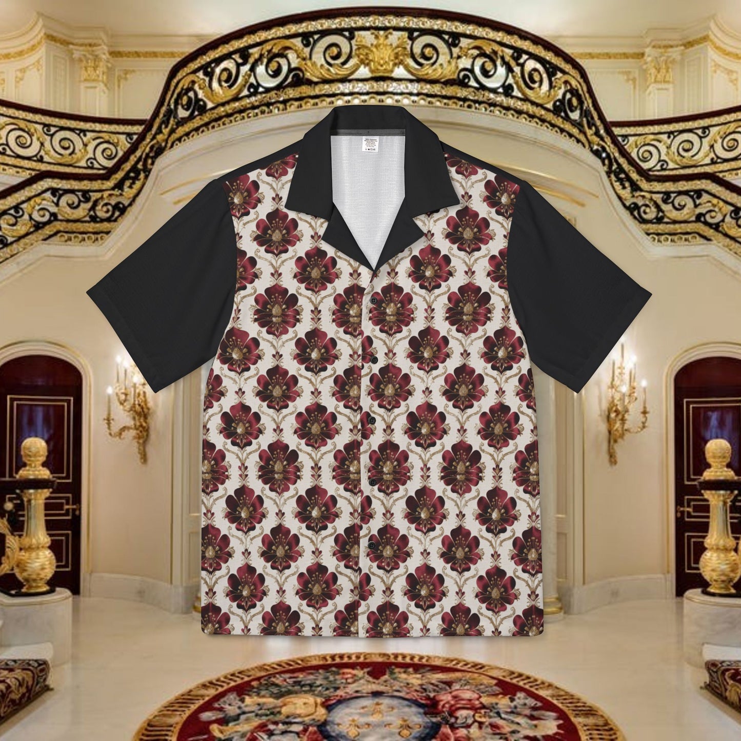 "burgundy medallion" hawaiian camp shirt