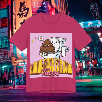 Making Room For More Tacos T‑Shirt — Cute Toilet & Taco Cartoon Tee