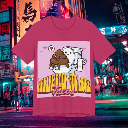 Making Room For More Tacos T‑Shirt — Cute Toilet & Taco Cartoon Tee