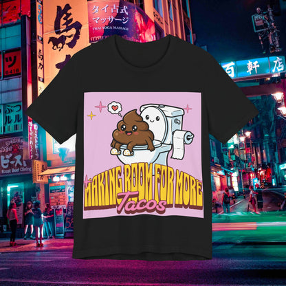 Making Room For More Tacos T‑Shirt — Cute Toilet & Taco Cartoon Tee