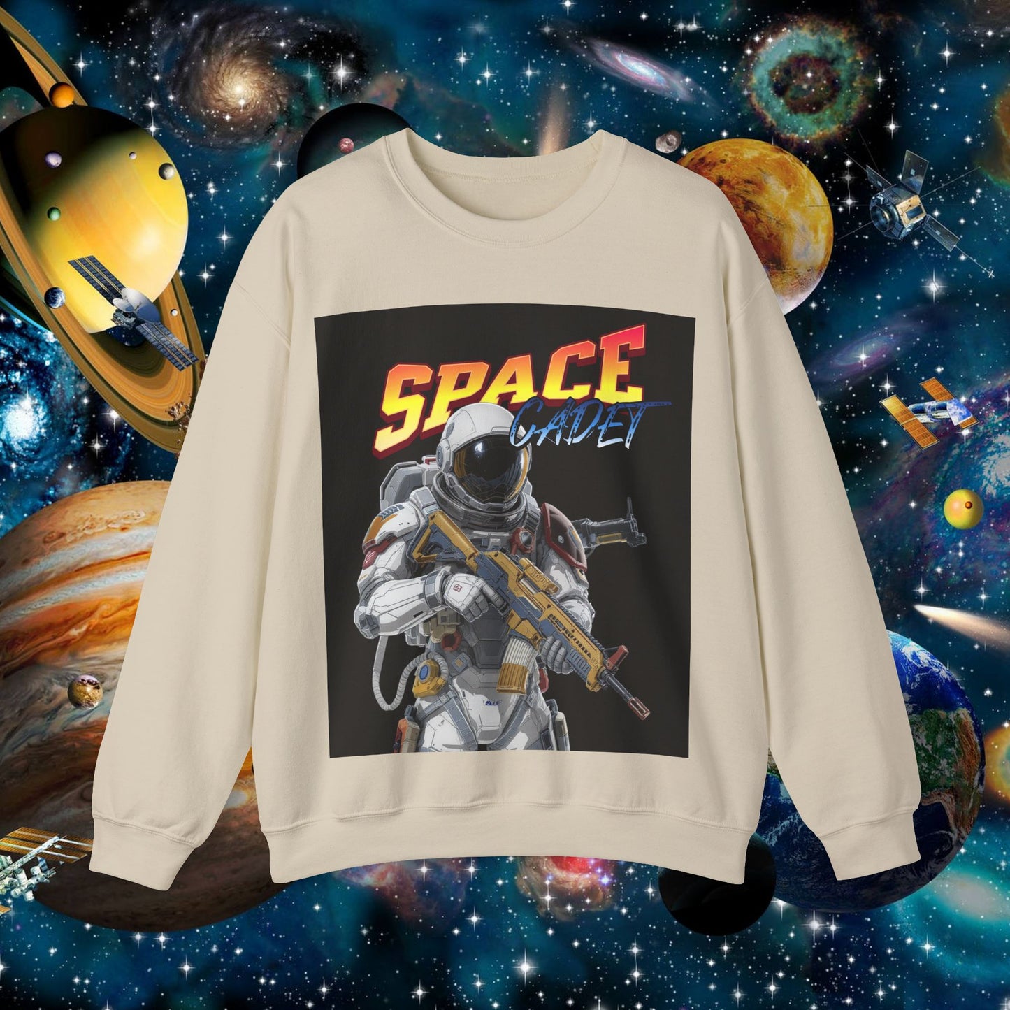 space cadet crewneck sweatshirt — retro astronaut graphic