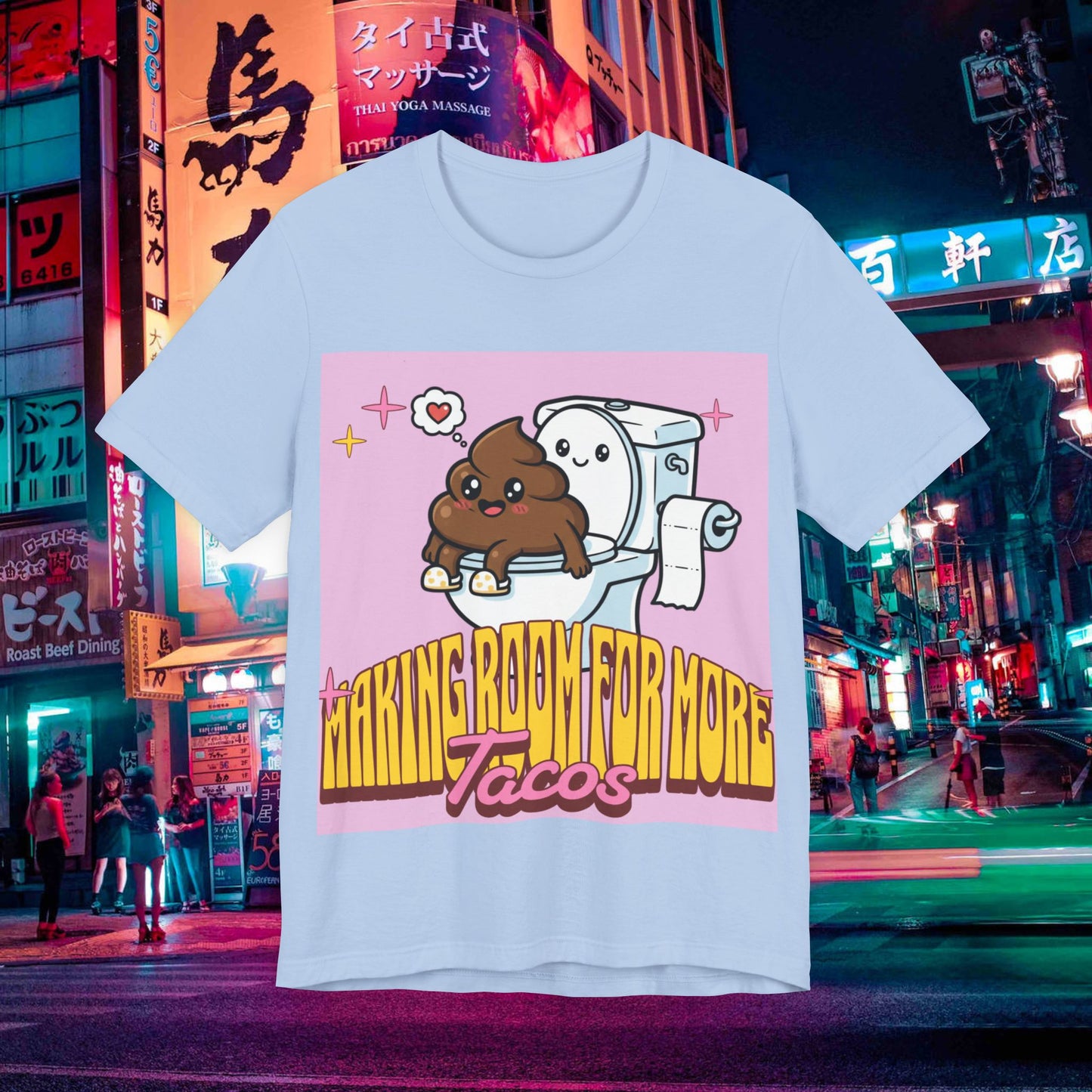 making room for more tacos t‑shirt — cute toilet & taco cartoon tee