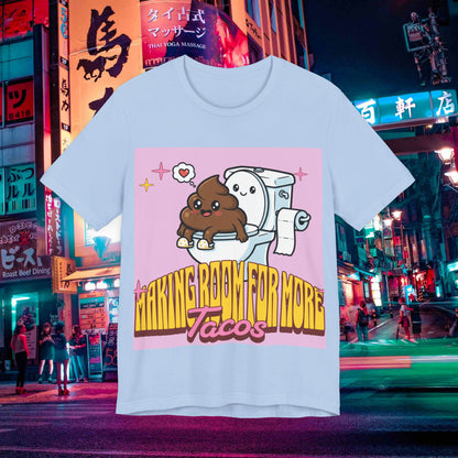 Making Room For More Tacos T‑Shirt — Cute Toilet & Taco Cartoon Tee