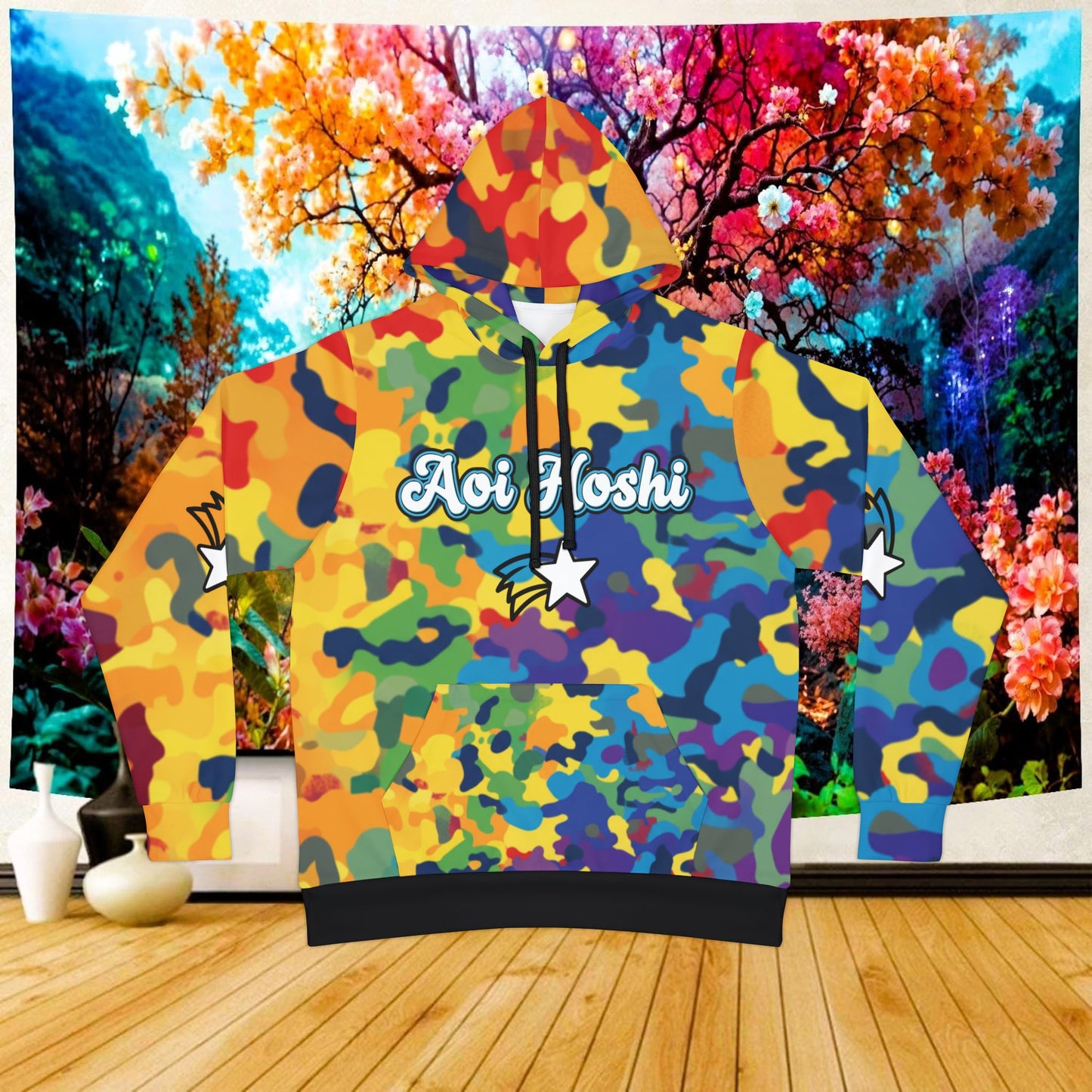 colorful camo"aoi hoshi" oni hoodie