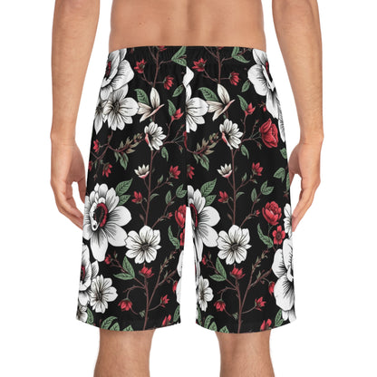 Floral Black & Red Men's Board Shorts