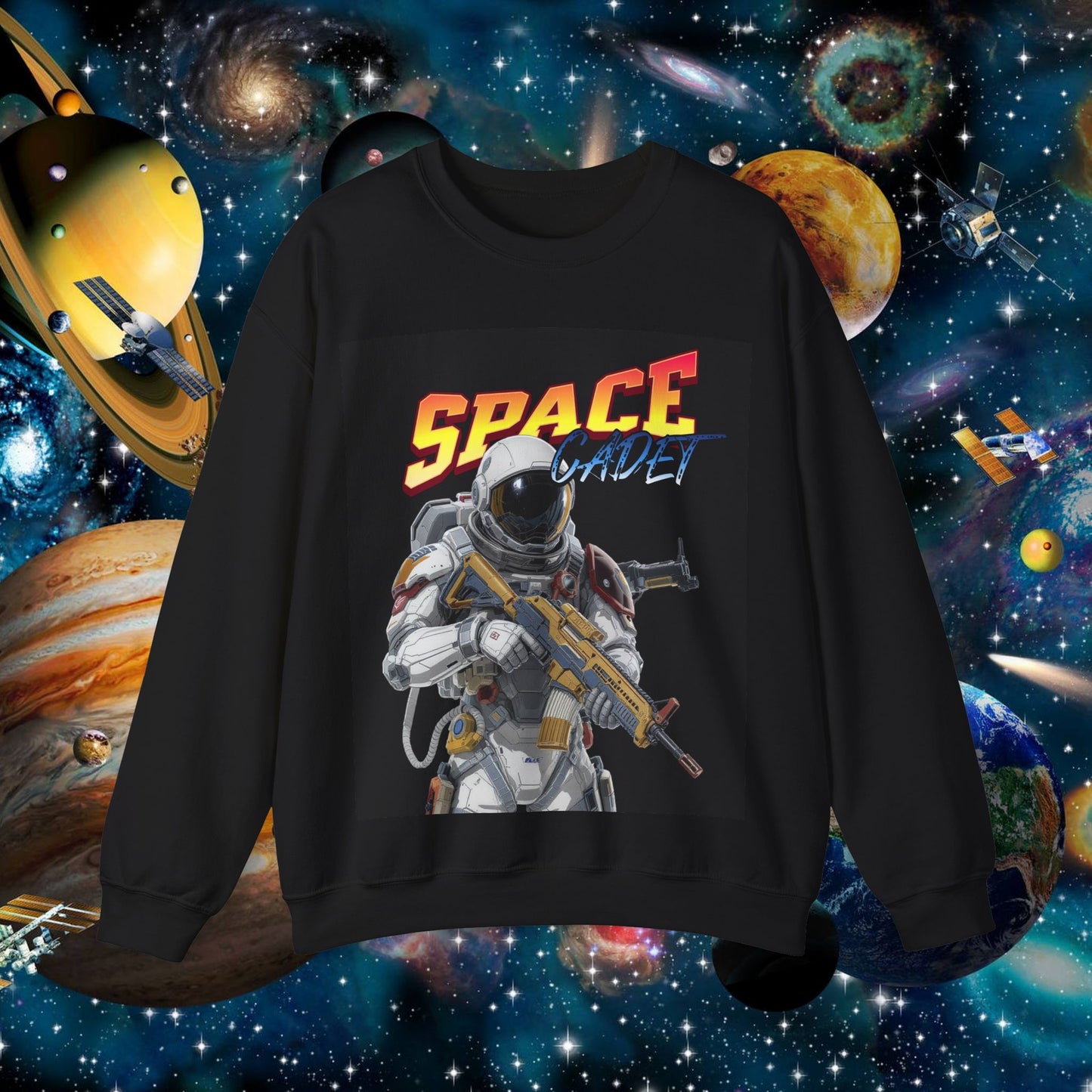 space cadet crewneck sweatshirt — retro astronaut graphic