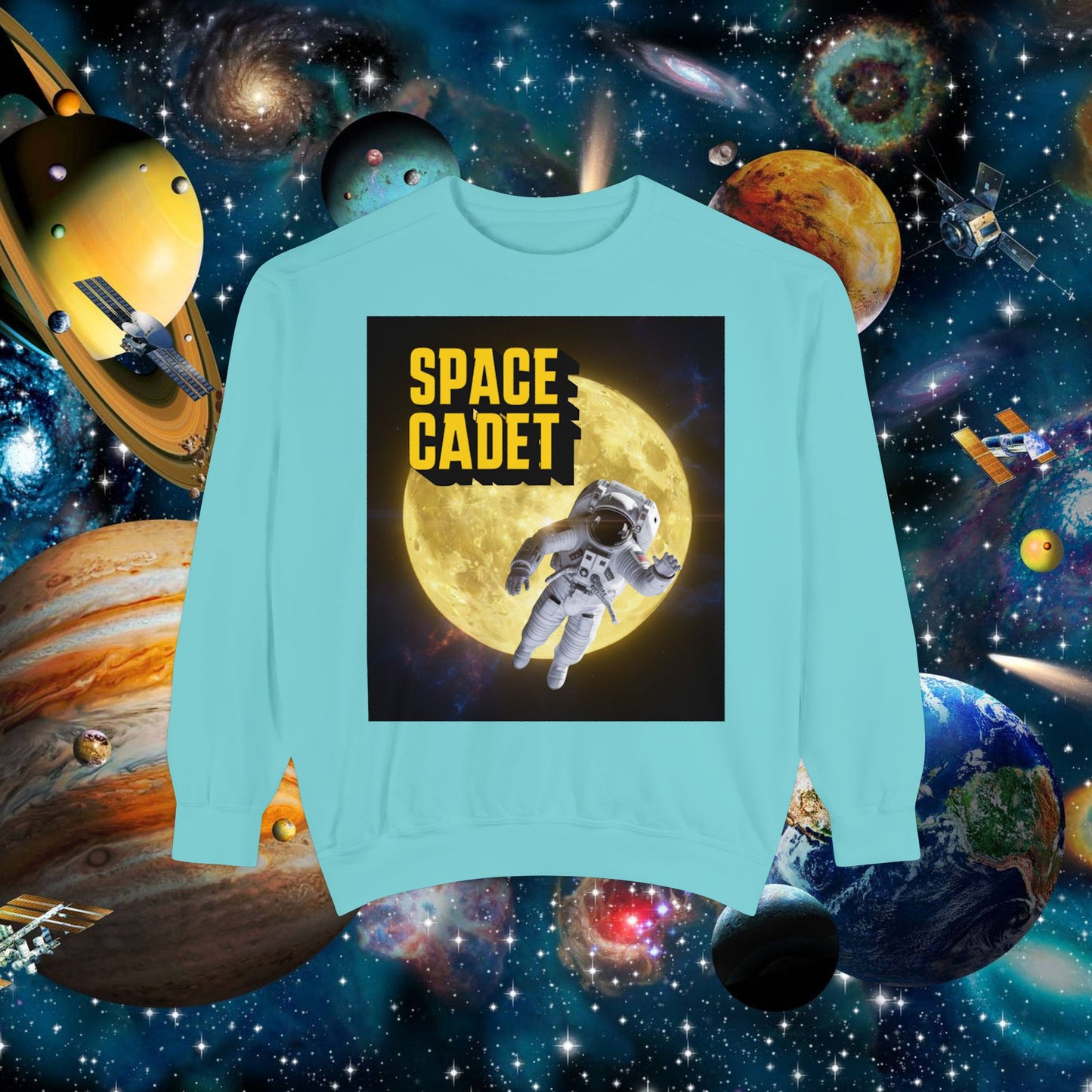 space cadet sweatshirt astronaut moon | chill society space crewneck | unisex graphic sweatshirt | moon graphic streetwear pullover | astronaut streetwear sweatshirt