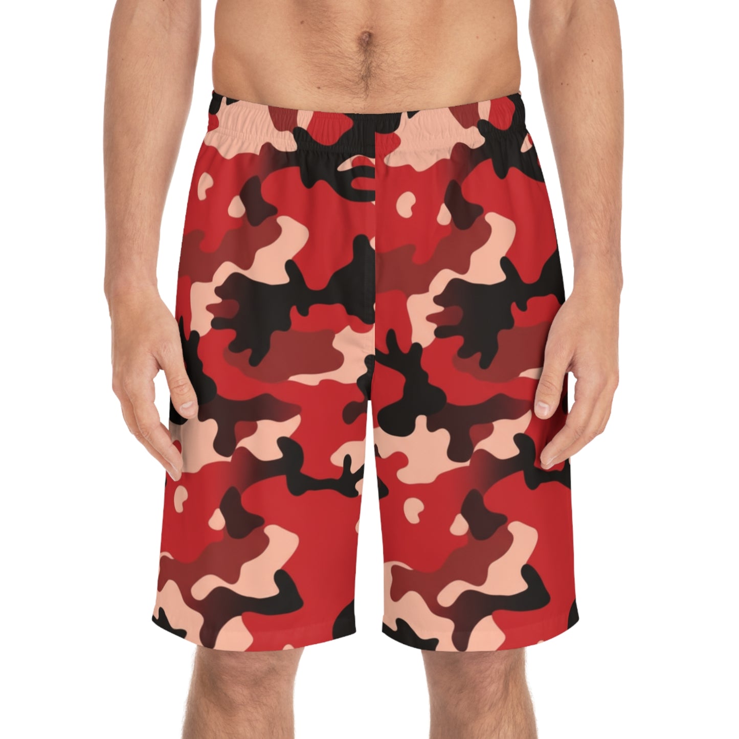 red camo men's board shorts
