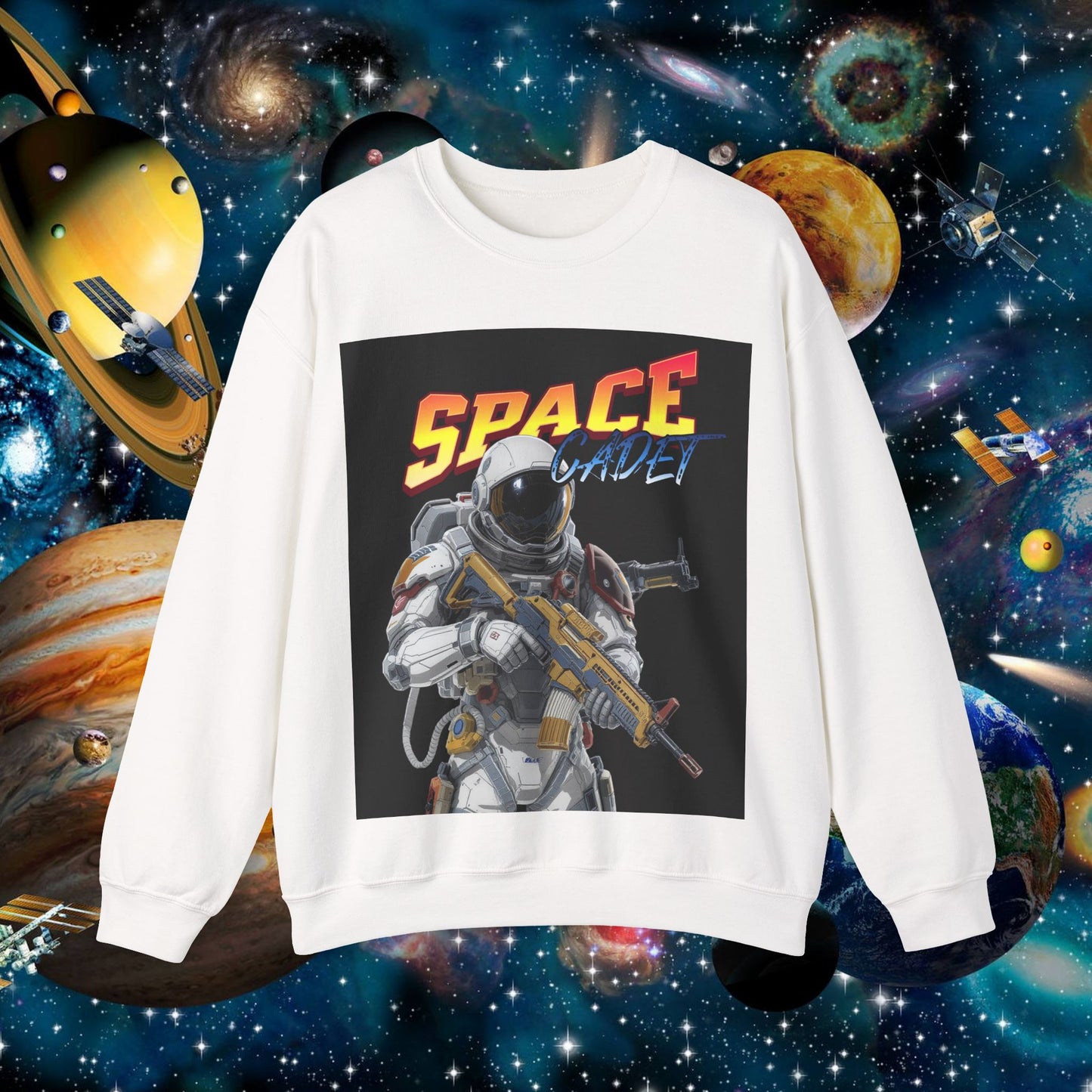 space cadet crewneck sweatshirt — retro astronaut graphic