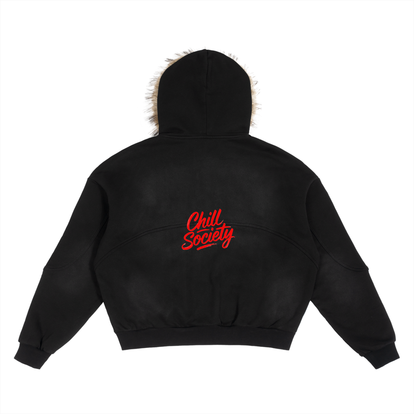 "chill society" detachable fur hoodie